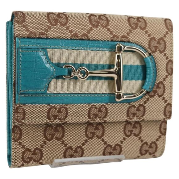 GUCCI Horsebit GG Canvas Wallet Beige Gold 138029 Auth yk19499V - Picture 1 of 16